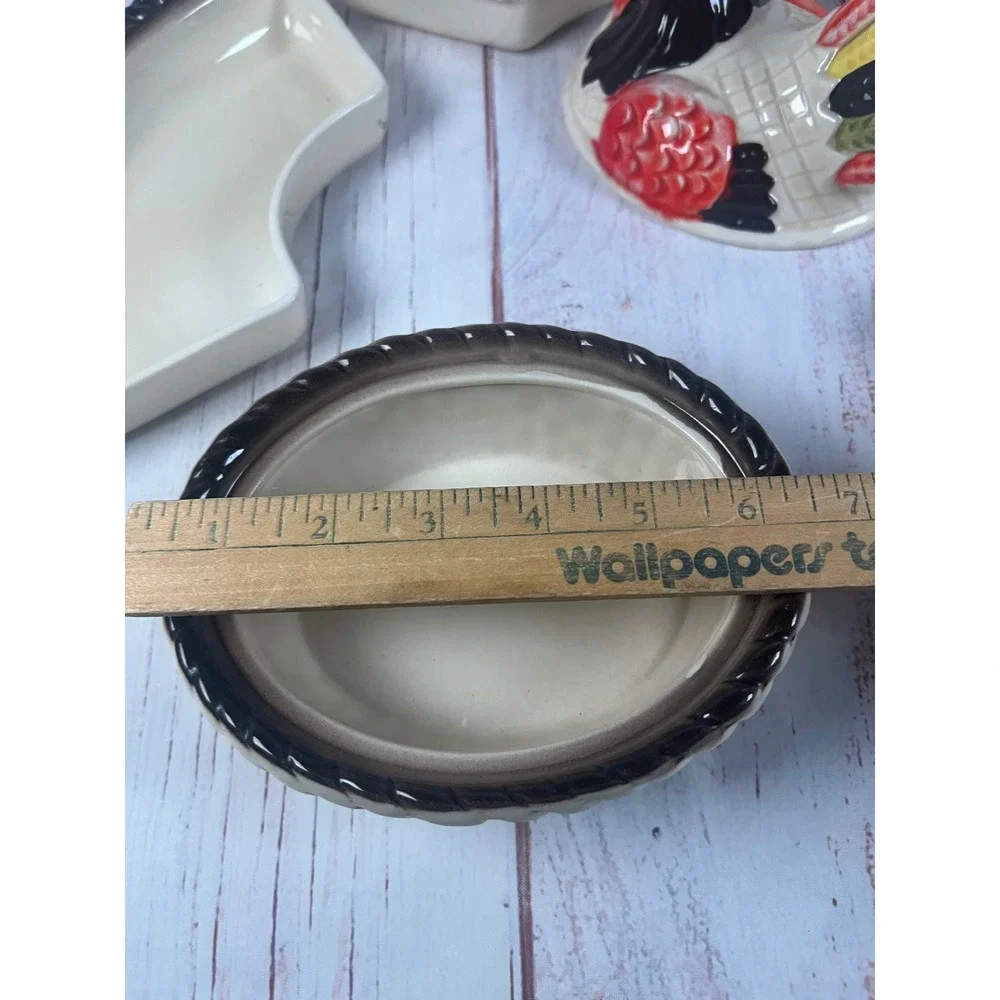 Vintage Lazy‎ Susan Red Rooster / Hen Metlox Poppytail Vtg Ceramic Relish Tray